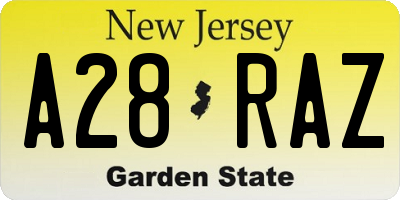 NJ license plate A28RAZ