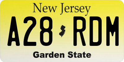 NJ license plate A28RDM