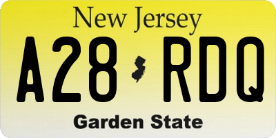 NJ license plate A28RDQ