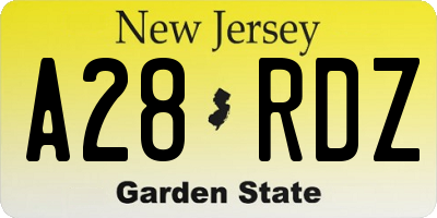 NJ license plate A28RDZ