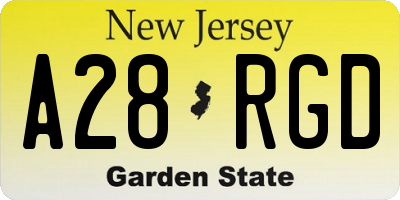 NJ license plate A28RGD