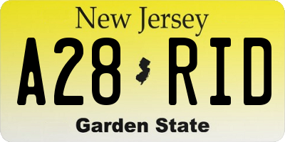 NJ license plate A28RID