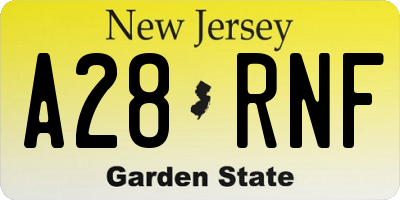NJ license plate A28RNF