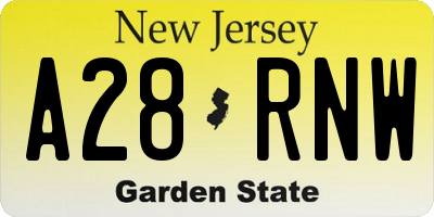 NJ license plate A28RNW