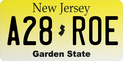 NJ license plate A28ROE