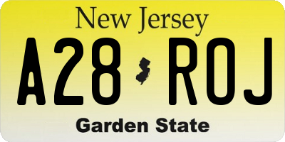 NJ license plate A28ROJ