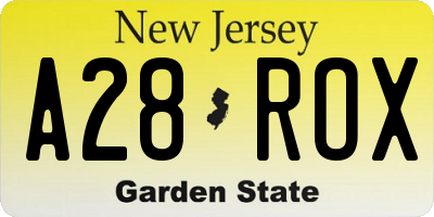 NJ license plate A28ROX