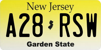 NJ license plate A28RSW