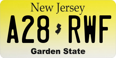 NJ license plate A28RWF