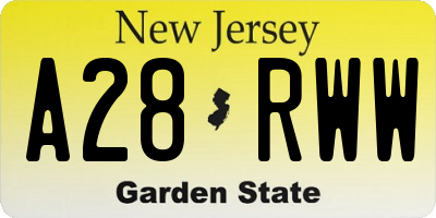 NJ license plate A28RWW