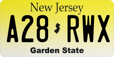 NJ license plate A28RWX