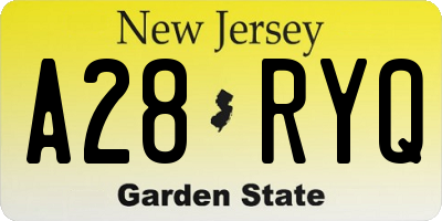 NJ license plate A28RYQ