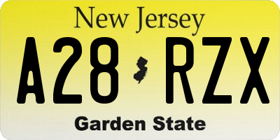 NJ license plate A28RZX