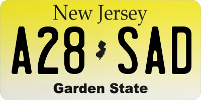 NJ license plate A28SAD