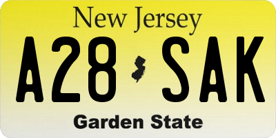 NJ license plate A28SAK
