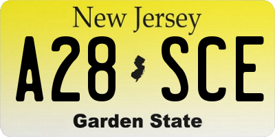 NJ license plate A28SCE