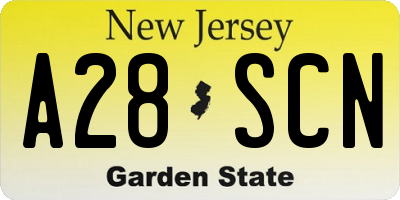 NJ license plate A28SCN