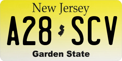 NJ license plate A28SCV