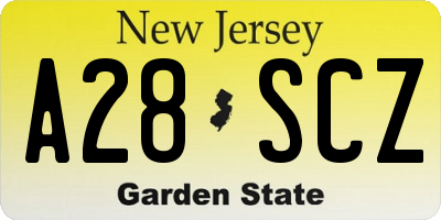 NJ license plate A28SCZ