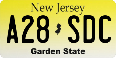 NJ license plate A28SDC