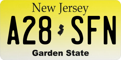 NJ license plate A28SFN