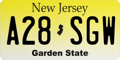 NJ license plate A28SGW