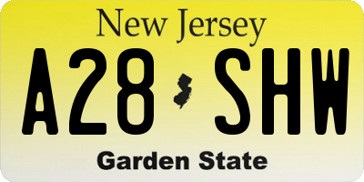 NJ license plate A28SHW