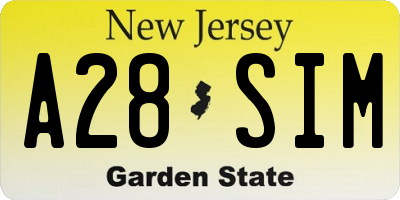 NJ license plate A28SIM