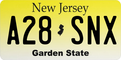 NJ license plate A28SNX