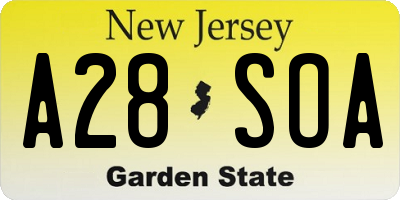 NJ license plate A28SOA