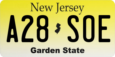 NJ license plate A28SOE