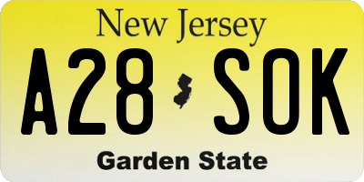 NJ license plate A28SOK