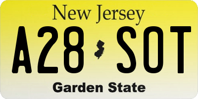 NJ license plate A28SOT