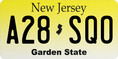 NJ license plate A28SQO