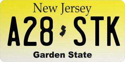 NJ license plate A28STK