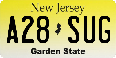 NJ license plate A28SUG