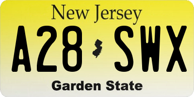 NJ license plate A28SWX