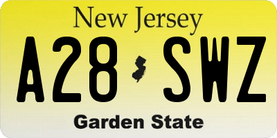 NJ license plate A28SWZ