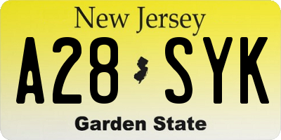 NJ license plate A28SYK