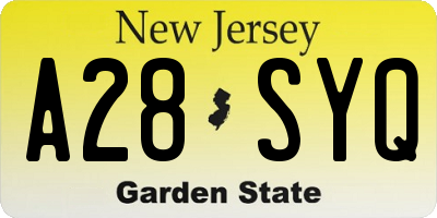 NJ license plate A28SYQ