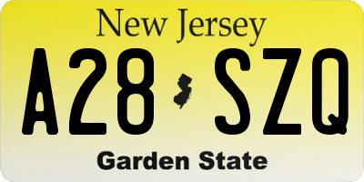 NJ license plate A28SZQ