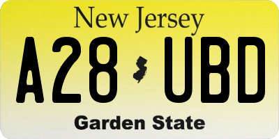 NJ license plate A28UBD