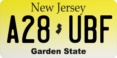NJ license plate A28UBF