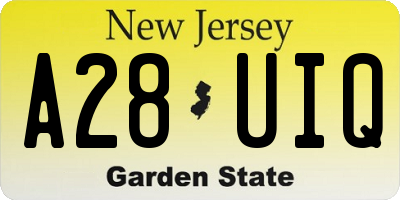 NJ license plate A28UIQ