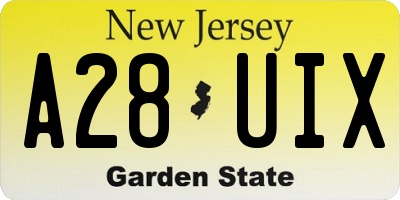 NJ license plate A28UIX