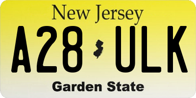 NJ license plate A28ULK