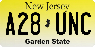 NJ license plate A28UNC