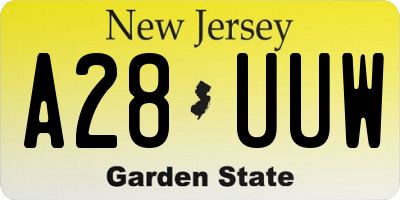 NJ license plate A28UUW
