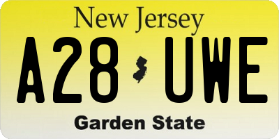 NJ license plate A28UWE