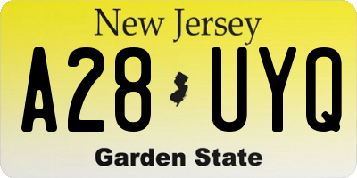 NJ license plate A28UYQ